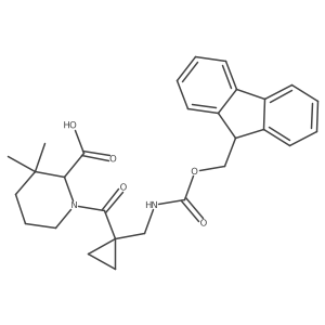1-{1-[({[(9H-fluoren-9-yl)methoxy]carbonyl}amino)methyl]cyclopropanecarbonyl}-3,3-dimethylpiperidine-2-carboxylic acid结构式