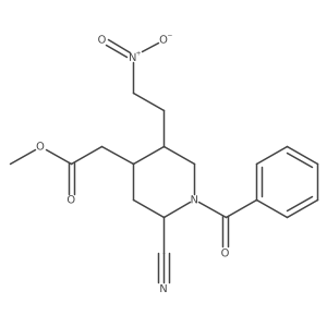 rel-Methyl (2R,4R,5R)-1-benzoyl-2-cyano-5-(2-nitroethyl)-4-piperidineacetate Structure