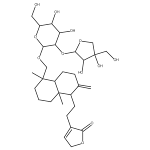 4-[2-[(1R,4aS,5R,8aS)-5-[[(2R,3R,4S,5S,6R)-3-[(2S,3R,4R)-3,4-dihydroxy-4-(hydroxymethyl)oxolan-2-yl]oxy-4,5-dihydroxy-6-(hydroxymethyl)oxan-2-yl]oxymethyl]-5,8a-dimethyl-2-methylidene-3,4,4a,6,7,8-hexahydro-1H-naphthalen-1-yl]ethyl]-2H-furan-5-one Structure