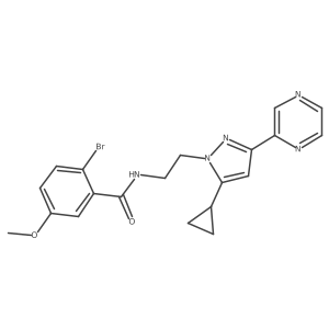2-bromo-N-(2-(5-cyclopropyl-3-(pyrazin-2-yl)-1H-pyrazol-1-yl)ethyl)-5-methoxybenzamide结构式
