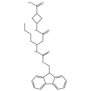 (1rs,3rs)-3-[(3R)-3-({[(9H-fluoren-9-yl)methoxy]carbonyl}amino)heptanamido]cyclobutane-1-carboxylic acid结构式