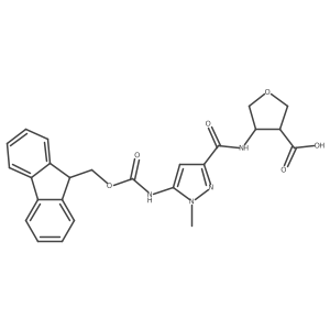 4-[5-({[(9H-fluoren-9-yl)methoxy]carbonyl}amino)-1-methyl-1H-pyrazole-3-amido]oxolane-3-carboxylic acid Structure
