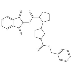 rac-benzyl 3-[(2R,3S)-3-{[(1,3-dioxo-2,3-dihydro-1H-isoindol-2-yl)oxy]carbonyl}oxolan-2-yl]pyrrolidine-1-carboxylate结构式
