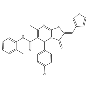 (E)-5-(4-chlorophenyl)-2-(furan-3-ylmethylene)-7-methyl-3-oxo-N-(o-tolyl)-3,5-dihydro-2H-thiazolo[3,2-a]pyrimidine-6-carboxamide结构式