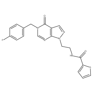 N-(2-(5-(4-fluorobenzyl)-4-oxo-4,5-dihydro-1H-pyrazolo[3,4-d]pyrimidin-1-yl)ethyl)thiophene-2-carboxamide结构式