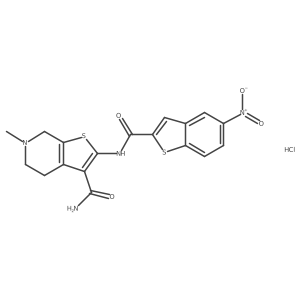6-Methyl-2-(5-nitrobenzo[b]thiophene-2-carboxamido)-4,5,6,7-tetrahydrothieno[2,3-c]pyridine-3-carboxamide hydrochloride结构式