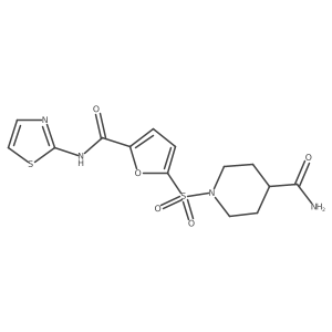 1-((5-(Thiazol-2-ylcarbamoyl)furan-2-yl)sulfonyl)piperidine-4-carboxamide结构式
