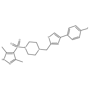 Cc1n[nH]c(C)c1S(=O)(=O)N1CCN(Cc2nc(-c3ccc(F)cc3)cs2)CC1结构式