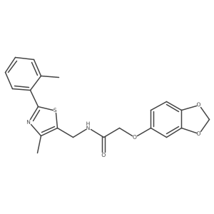 2-(benzo[d][1,3]dioxol-5-yloxy)-N-((4-methyl-2-(o-tolyl)thiazol-5-yl)methyl)acetamide结构式