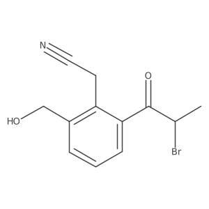 CC(Br)C(=O)c1cccc(CO)c1CC#N结构式