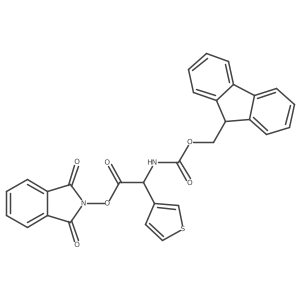 1,3-dioxo-2,3-dihydro-1H-isoindol-2-yl 2-({[(9H-fluoren-9-yl)methoxy]carbonyl}amino)-2-(thiophen-3-yl)acetate结构式
