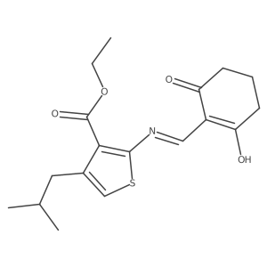 ethyl 2-[(E)-(2-hydroxy-6-oxocyclohexen-1-yl)methylideneamino]-4-(2-methylpropyl)thiophene-3-carboxylate结构式