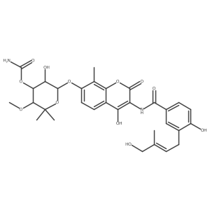 [(3R,4S,5R,6R)-5-hydroxy-6-[4-hydroxy-3-[[4-hydroxy-3-(4-hydroxy-3-methylbut-2-enyl)benzoyl]amino]-8-methyl-2-oxochromen-7-yl]oxy-3-methoxy-2,2-dimethyloxan-4-yl] carbamate结构式