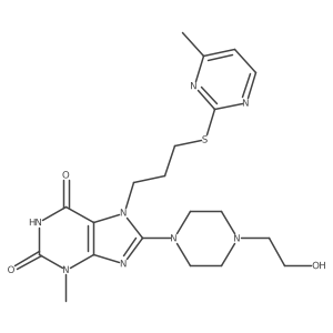 8-(4-(2-hydroxyethyl)piperazin-1-yl)-3-methyl-7-(3-((4-methylpyrimidin-2-yl)thio)propyl)-1H-purine-2,6(3H,7H)-dione Structure