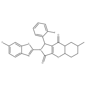 2-(6-fluoro-1,3-benzothiazol-2-yl)-1-(2-fluorophenyl)-7-methyl-4a,5,6,7,8,8a-hexahydro-1H-chromeno[2,3-c]pyrrole-3,9-dione结构式