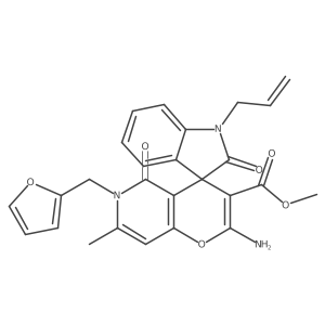 Methyl 1-allyl-2'-amino-6'-(furan-2-ylmethyl)-7'-methyl-2,5'-dioxo-5',6'-dihydrospiro[indoline-3,4'-pyrano[3,2-c]pyridine]-3'-carboxylate结构式
