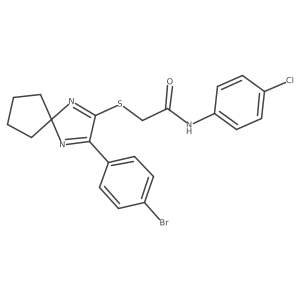 2-{[3-(4-Bromophenyl)-1,4-diazaspiro[4.4]nona-1,3-dien-2-YL]sulfanyl}-N-(4-chlorophenyl)acetamide结构式