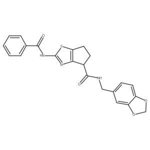 2-benzamido-N-(benzo[d][1,3]dioxol-5-ylmethyl)-5,6-dihydro-4H-cyclopenta[d]thiazole-4-carboxamide Structure