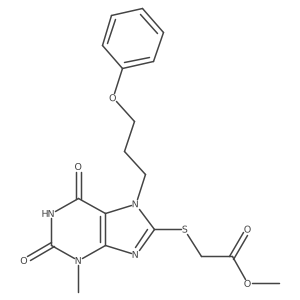 methyl 2-((3-methyl-2,6-dioxo-7-(3-phenoxypropyl)-2,3,6,7-tetrahydro-1H-purin-8-yl)thio)acetate Structure
