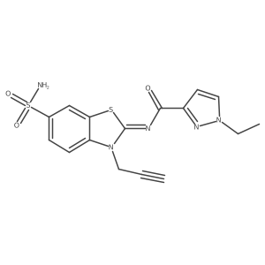 1-ethyl-N-(3-(prop-2-yn-1-yl)-6-sulfamoylbenzo[d]thiazol-2(3H)-ylidene)-1H-pyrazole-3-carboxamide结构式