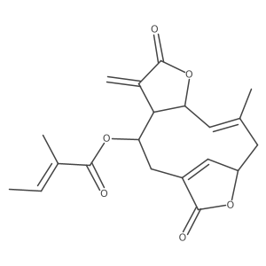 (E)-(3aR,4S,9R,12aR,E)-11-Methyl-3-methylene-2,7-dioxo-3,3a,4,5,7,9,10,12a-octahydro-2H-6,9-(metheno)furo[2,3-f][1]oxacycloundecin-4-yl 2-methylbut-2-enoate结构式