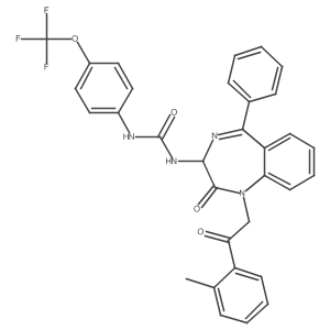 N-(2,5-diaza-2-(2-(2-methylphenyl)-2-oxoethyl)-3-oxo-6-phenylbicyclo[5.4.0]undeca-1(7),5,8,10-tetraen-4-yl)((4-(trifluoromethoxy)phenyl)amino)formamide结构式
