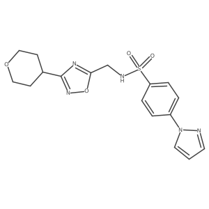 4-(1H-pyrazol-1-yl)-N-((3-(tetrahydro-2H-pyran-4-yl)-1,2,4-oxadiazol-5-yl)methyl)benzenesulfonamide结构式