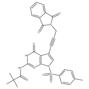 N-(5-(3-(1,3-dioxoisoindolin-2-yl)prop-1-yn-1-yl)-4-oxo-7-tosyl-4,7-dihydro-3H-pyrrolo[2,3-d]pyrimidin-2-yl)pivalamide Structure
