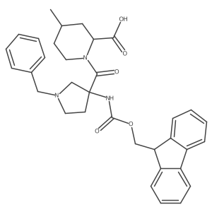 1-[1-benzyl-3-({[(9H-fluoren-9-yl)methoxy]carbonyl}amino)pyrrolidine-3-carbonyl]-4-methylpiperidine-2-carboxylic acid结构式