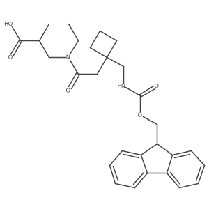 3-(N-ethyl-2-{1-[({[(9H-fluoren-9-yl)methoxy]carbonyl}amino)methyl]cyclobutyl}acetamido)-2-methylpropanoic acid结构式