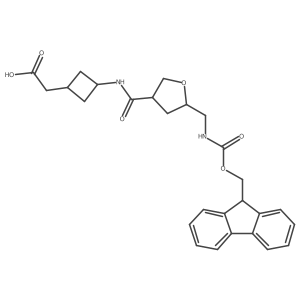 rac-2-{3-[(3R,5R)-5-[({[(9H-fluoren-9-yl)methoxy]carbonyl}amino)methyl]oxolane-3-amido]cyclobutyl}acetic acid结构式