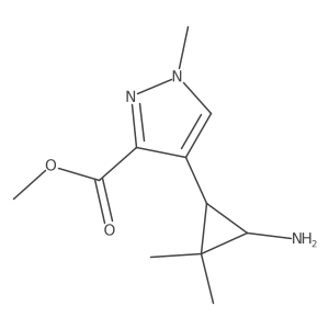 rac-methyl 4-[(1R,3R)-3-amino-2,2-dimethylcyclopropyl]-1-methyl-1H-pyrazole-3-carboxylate结构式