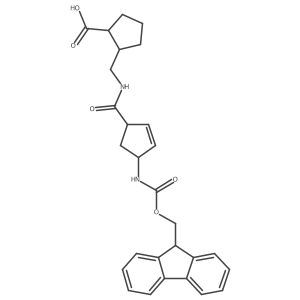 rac-(1R,2S)-2-({[4-({[(9H-fluoren-9-yl)methoxy]carbonyl}amino)cyclopent-2-en-1-yl]formamido}methyl)cyclopentane-1-carboxylic acid结构式