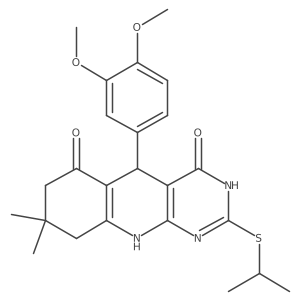 5-(3,4-dimethoxyphenyl)-2-(isopropylthio)-8,8-dimethyl-7,8,9,10-tetrahydropyrimido[4,5-b]quinoline-4,6(3H,5H)-dione结构式