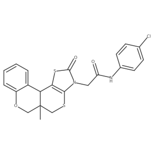 N-(4-chlorophenyl)-2-(6a-methyl-10-oxo(7H,11bH-1,3-thiazolino[5',4'-6,5]thiino [3,4-c]chroman-9-yl))acetamide结构式