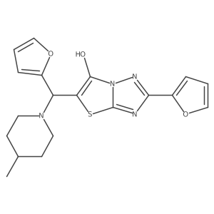 2-(Furan-2-yl)-5-(furan-2-yl(4-methylpiperidin-1-yl)methyl)thiazolo[3,2-b][1,2,4]triazol-6-ol结构式