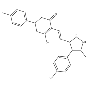 2-[(E)-[4-(4-chlorophenyl)-5-methylpyrazolidin-3-yl]iminomethyl]-3-hydroxy-5-(4-methylphenyl)cyclohex-2-en-1-one Structure