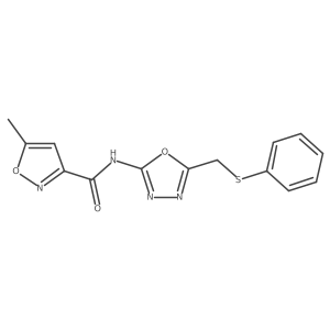 5-methyl-N-(5-((phenylthio)methyl)-1,3,4-oxadiazol-2-yl)isoxazole-3-carboxamide结构式