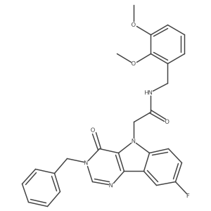 2-(3-benzyl-8-fluoro-4-oxo-3H-pyrimido[5,4-b]indol-5(4H)-yl)-N-(2,3-dimethoxybenzyl)acetamide结构式