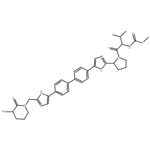 methyl N-[(2S)-1-[(2S)-2-[5-[4-[4-[2-[[(3S)-3-amino-2-oxopiperidin-1-yl]methyl]-1H-imidazol-5-yl]phenyl]phenyl]-1H-imidazol-2-yl]pyrrolidin-1-yl]-3-methyl-1-oxobutan-2-yl]carbamate Structure