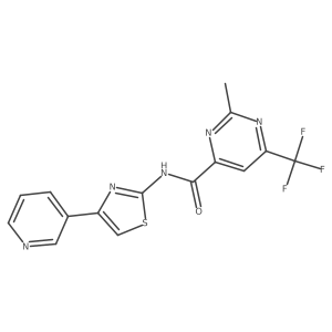2-methyl-N-[4-(pyridin-3-yl)-1,3-thiazol-2-yl]-6-(trifluoromethyl)pyrimidine-4-carboxamide结构式