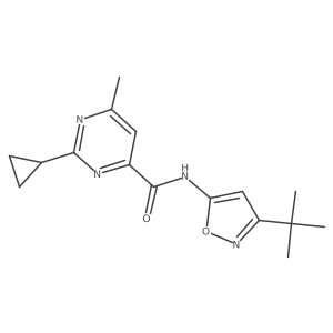 N-(3-Tert-butyl-1,2-oxazol-5-yl)-2-cyclopropyl-6-methylpyrimidine-4-carboxamide结构式
