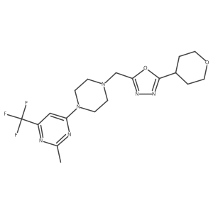 2-Methyl-4-(4-{[5-(oxan-4-yl)-1,3,4-oxadiazol-2-yl]methyl}piperazin-1-yl)-6-(trifluoromethyl)pyrimidine结构式
