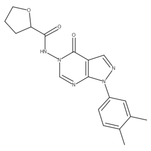 N-(1-(3,4-dimethylphenyl)-4-oxo-1H-pyrazolo[3,4-d]pyrimidin-5(4H)-yl)tetrahydrofuran-2-carboxamide结构式