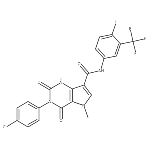 3-(4-chlorophenyl)-N-(4-fluoro-3-(trifluoromethyl)phenyl)-5-methyl-2,4-dioxo-2,3,4,5-tetrahydro-1H-pyrrolo[3,2-d]pyrimidine-7-carboxamide结构式