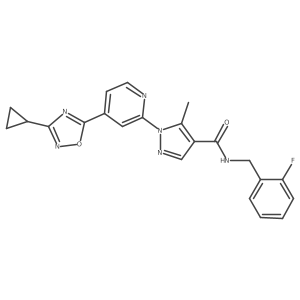 1-[4-(3-cyclopropyl-1,2,4-oxadiazol-5-yl)pyridin-2-yl]-N-[(2-fluorophenyl)methyl]-5-methyl-1H-pyrazole-4-carboxamide结构式
