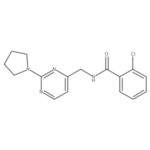 2-chloro-N-((2-(pyrrolidin-1-yl)pyrimidin-4-yl)methyl)benzamide结构式
