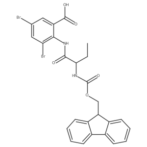3,5-dibromo-2-[(2R)-2-({[(9H-fluoren-9-yl)methoxy]carbonyl}amino)butanamido]benzoic acid Structure