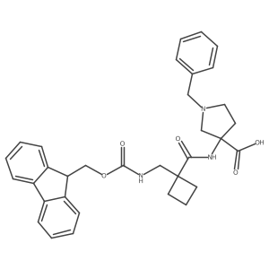 1-benzyl-3-{1-[({[(9H-fluoren-9-yl)methoxy]carbonyl}amino)methyl]cyclobutaneamido}pyrrolidine-3-carboxylic acid结构式