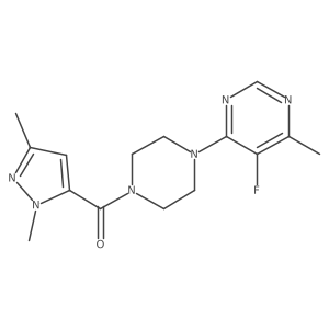4-[4-(1,3-dimethyl-1H-pyrazole-5-carbonyl)piperazin-1-yl]-5-fluoro-6-methylpyrimidine结构式